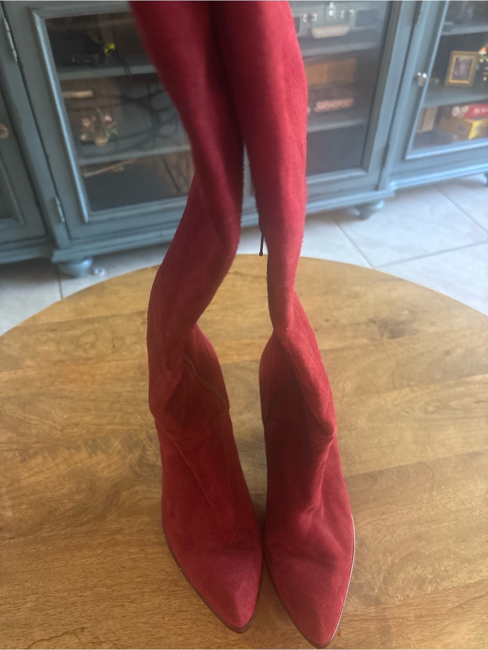 Stuart Weitzman Red Suede Pointed-Toe Knee Boots